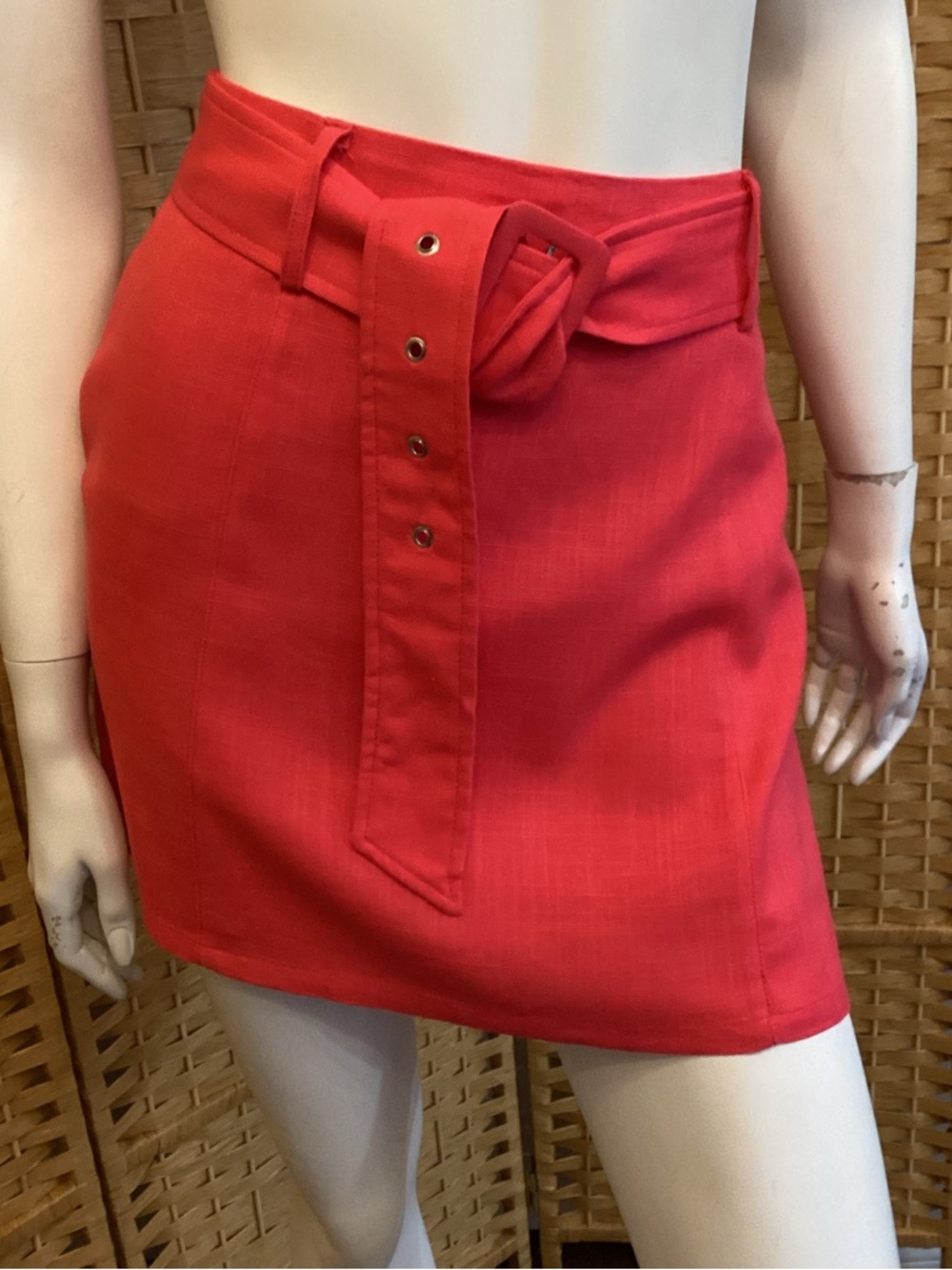 Lulu's Red Belted Mini Skirt with Buckle Low or High Waisted